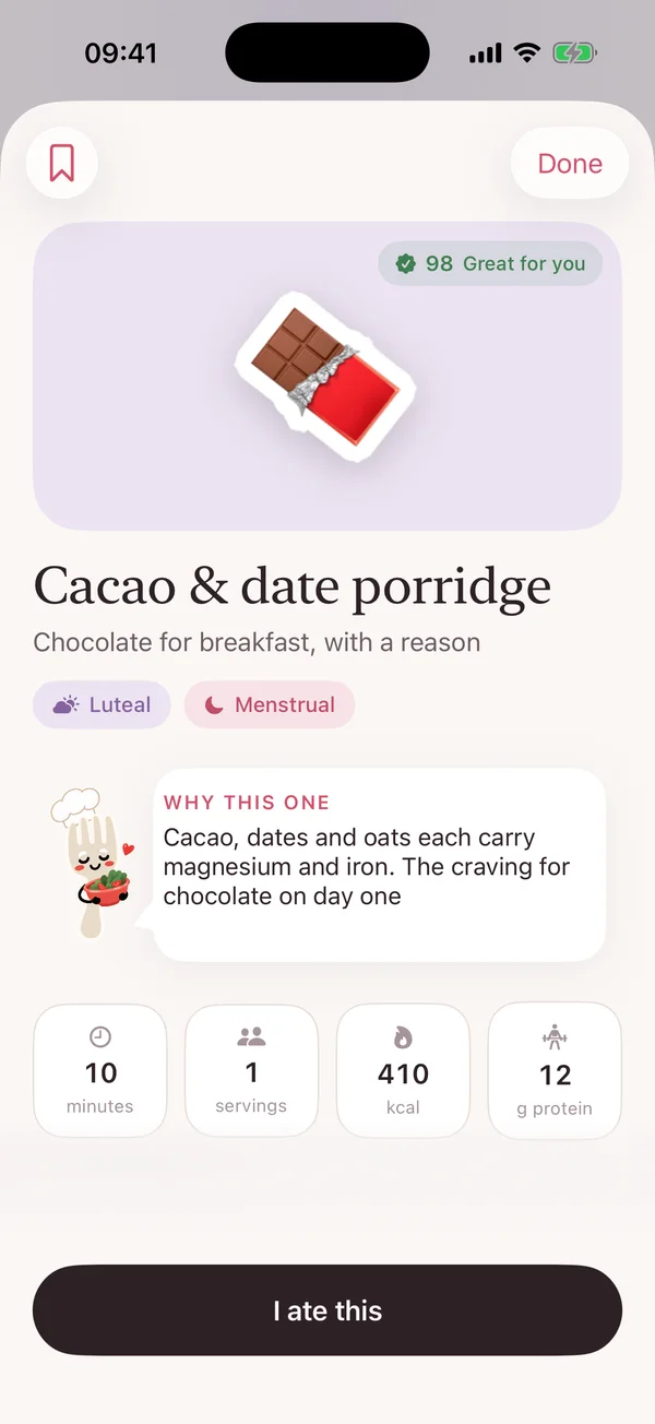 A recipe with the reason it suits your phase