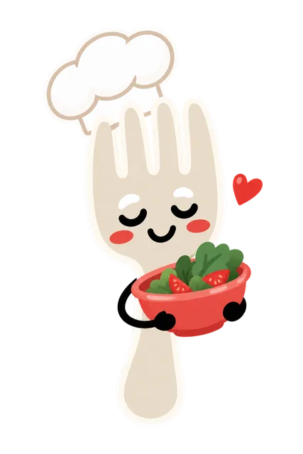 Forky in a chef's hat, holding a bowl of salad